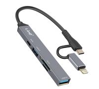 LinQ Adaptador USB-C y Lightning con 1x puerto USB-C + 1x USB 2.0 + USB 3.0