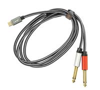 LinQ Cable divisor de nylon trenzado de USB-C a 2x 6,35 mm macho de 1,5 m, Gris