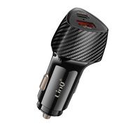 LinQ Cargador de Coche 48W USB-C + USB Carga Rápida Diseño Carbono,