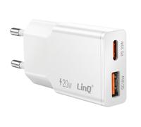 LinQ Cargador de Red Extra Plano con Doble Puerto USB-C y USB 20W,