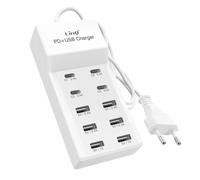 LinQ Estación de Carga Multiport 4 USB-C + 6 USB 50W Cable 1m Compacto,
