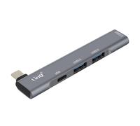 LinQ Hub USB con Puerto USB C 60W + 3x USB OTG, Plata