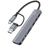 LinQ Hub USB Soporte OTG 5Gbps Sync + Lector SD/TF y Jack 3.5mm, Gris