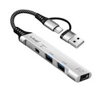 LinQ Hub USB USB-C 4 en 1 con 2x USB 2.0 y 2x USB-C Audio y Sincronización, Gris
