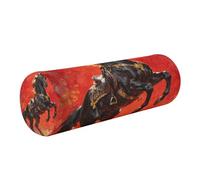 linqin Almohada cilíndrica redonda con funda extraíble, soporte cervical para dormir cómodamente, caballo negro adornado sobre fondo rojo