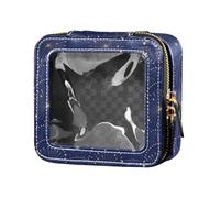 Linqin Art Dots and Lines - Bolsa de maquillaje transparente impermeable para viajes, organizador de maquillaje para mujer, Art Dots and Lines Blue, 1 talla, Art Dots and Lines Blue, 1 talla