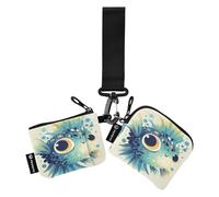 linqin Art Puffer Fish Deep Sky Blue - Tarjetero pequeño portátil para mujer, organizador de dinero con cremallera para monedas, para el trabajo, viajes, 2 paquetes, Art Puffer Fish, 1 size