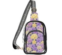 linqin Bolso cruzado para mujer con almacenamiento de múltiples bolsillos | Tela de poliéster, aprobada, cremalleras de metal suave, rosas moradas y amarillas