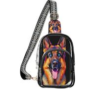 linqin Bolso transparente para eventos con bolsillo frontal con cremallera | Tamaño de 7.1 x 4 x 10.2 pulgadas, uso diario, cremalleras de metal suave, retrato de pastor alemán