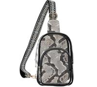 linqin Bolso transparente para mujer con bolsillo trasero oculto | Parte delantera de PVC transparente, aprobada, cremalleras de metal suave, piel de serpiente gris