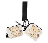 linqin Cartera doble con diseño de leopardo y muñeco de nieve para mujer, funda delgada y plana para tarjetas de crédito con llavero para mujeres y niñas, 2 unidades, Muñeco de nieve de leopardo