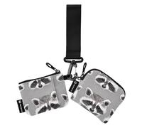 linqin Carteras para mujer, diseño de mapache, tamaño pequeño, portátil, con bolsillo para monedas con cremallera, 2 paquetes, Bonito mapache gris, 1 size