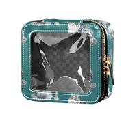 linqin Cute Cats - Bolsa de maquillaje pequeña transparente para artículos de tocador, estuche de viaje para cosméticos de viaje, Lindos gatos verde azulado, 1 size