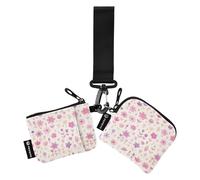 linqin Dahlia - Carteras para mujer, diseño de flores rosadas, tarjetero, pequeño, desmontable, con bolsillo para monedas con cremallera, 2 unidades, Flores rosas de dalia, 1 size