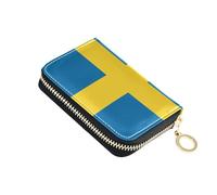 linqin Funda compacta para tarjetas de viaje con diseño de bandera de Suecia, multifuncional, piel vegana, 9 ranuras para tarjetas, esencial para viajes