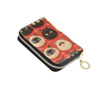 linqin Funny Cats Faces - Tarjetero rojo del tamaño de la palma de la mano para llevar a diario, bloqueo RFID, piel vegana, 2 bolsillos para monedas, uso diario