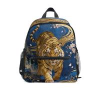linqin Golden Bengal with Cherry Blossoms - Mochilas para niñas con correa para el pecho y etiqueta de nombre para niños para ni?os de 3 a?os