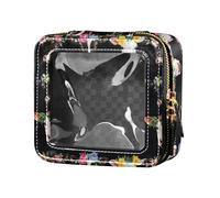 linqin Linda bolsa de maquillaje negra transparente pequeña para artículos de tocador, organizador de cosméticos para volar, Bonita vaca negra, 1 size