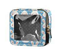 Linqin Little Bunny Face Azul Transparente Bolsa de maquillaje de viaje Bolsa de aseo de piel para mujer, Little Bunny Face Blue, 1 talla, Little Bunny Face Blue, 1 talla