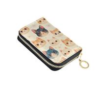 linqin Little Chic - Tarjetero multifuncional de piel sintética multifuncional con cara de gato, tamaño de palma, 2 bolsillos para monedas