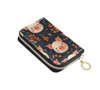 linqin Little Pig Face Leafs - Tarjetero delgado con cremallera para viajes, esencial, multifuncional, piel vegana, 2 bolsillos para monedas