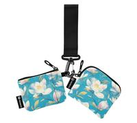 linqin Magnolia Flowers - Carteras pequeñas y portátiles para tarjetas de crédito, con bolsillo para monedas con cremallera, 2 unidades, color cian claro, Magnolia Flowers Light Cyan, 1 size