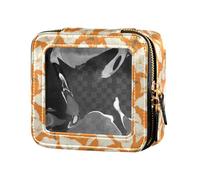 linqin Mini bolsa de maquillaje transparente de dibujos animados con lirios blancos amarillos, bolsas de viaje transparentes para artículos de tocador, bolsa de cosméticos de piel para mujer, Dibujos