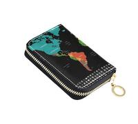 linqin Mini cartera para tarjetas con diseño de mapa del mundo vibrante con banderas, para viajes, esencial, bloqueo RFID, piel vegana, 2 bolsillos para monedas todos los días