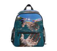 linqin Mochila con diseño de mano submarina con reflejo de arco iris para niños y niñas, con correa y etiqueta de nombre para niños, mini mochilas para ni?as de 2 a?os