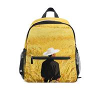linqin Mochila de hombre de campo de trigo con sombrero blanco para niños y niños con correa de segundo grado con etiqueta de nombre para niños, mochilas para niños de 6 a 8 mochilas para ni?as de 3 a