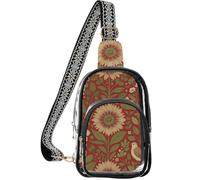 linqin Mochila de hombro transparente para mujer con correa ajustable | Tela de poliéster, aprobada, compacta y elegante, floral rojo vintage