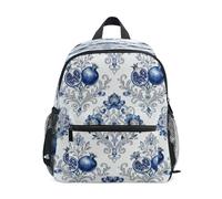 linqin Mochila para jardín de infantes con diseño de granada azul y blanco con etiqueta de nombre para niñas de 6 a 8 años, mochilas para la escuela