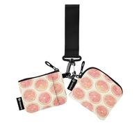 linqin Monedero doble para mujer, diseño de pomelo rosa, estuche para tarjetas de crédito, monedero con cremallera y bolsillo para monedas para mujeres y hombres, 2 unidades, Rosa (Pink Grapefruit), 1
