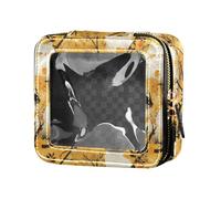 linqin Neceser de piel transparente con diseño de gatos blancos y amarillos, bolsa de cosméticos pequeña para viajes, White Cute Cats Yellow, 1 size