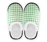 linqin Pantuflas de casa para mujer, de forro polar, suela de goma antideslizante, suaves, para interiores y exteriores, invierno, dormitorio, talla M, Cuadros verdes profundos, Large