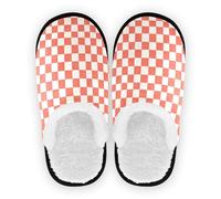 linqin Pantuflas de forro polar mullido para hombre y mujer, suela de goma antideslizante, para spa, hotel, hotel, viajes, dormitorio, avión fiesta, talla M, Tablero de ajedrez coral claro, Large