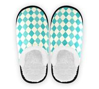 linqin Pantuflas de spa para mujer, forro polar coral, suela de goma antideslizante, ligeras, zapatos de casa, interiores, talla M, Tablero de ajedrez turquesa, Large