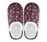 linqin Pantuflas para mujeres y hombres, forro polar mullido, suela de goma antideslizante, ligeras, para casa, oficina, viajes, yoga, talla M, Flores rosadas, Medium