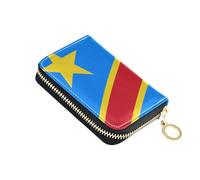 linqin Portatarjetas delgado con cremallera de la bandera de la República Democrática del Congo para llevar a diario, cierre de cremallera, piel sintética, 9 ranuras para tarjetas
