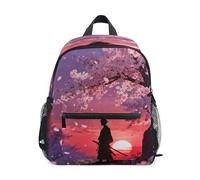 linqin Samurai Silhouette under Cherry Blossoms - Mochila personalizada para niñas con correa y etiqueta de nombre para niñas mochilas para ni?a