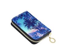 linqin Tarjetero delgado para tarjetas de crédito, diseño de ciudades y árboles, color morado oscuro, multifuncional, de cuero vegano, 2 bolsillos para monedas todos los días