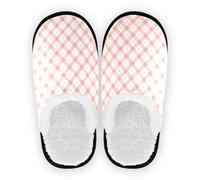 linqin Zapatos de casa para mujer, de forro polar, antideslizantes, para el hogar, interiores, talla M, Tablero de ajedrez blanco y rosa, Large