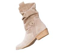 LinRim Botines para mujer, clásicos, de ante y puntiagudos, con hebilla, botas cortas, de entretiempo, botas de media altura, cómodas botas occidentales, botas de vaquero, beige, 39 EU