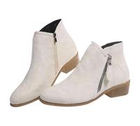 LinRim Botines para mujer elegantes botines con cremallera de caña corta botas medias botas puntiagudas botas botas cortas botas occidentales botas botas clásicas de vaquero, Blanco, 36 EU