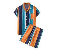LinRim Camisa hawaiana de 2 piezas para hombre, informal, informal, flores, manga corta, bañador, pantalones cortos de baño, pantalones cortos de playa, camisetas de playa y pantalones cortos