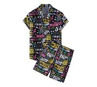 LinRim Camisa hawaiana para hombre, 2 piezas, traje hawaiano, informal, con botones, ropa de playa, conjunto de hombres Hawaii, camisetas de playa impresas + pantalones cortos, cómodo y transpirable