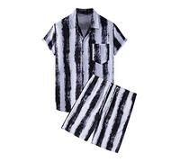 LinRim Camisa hawaiana para hombre, 2 piezas, traje hawaiano, informal, con botones, ropa de playa, conjunto de hombres Hawaii, camisetas de playa impresas + pantalones cortos, cómodo y transpirable