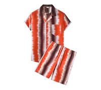 LinRim Camisa hawaiana para hombre, pantalones cortos de 2 piezas, traje hawaiano, camisa de playa, ropa de ocio, pantalones cortos de playa, bañador, pantalones cortos con goma elástica, verano
