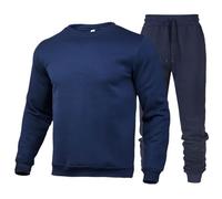 LinRim Chándal para hombre y hombre, traje de ocio, chándal deportivo, conjunto de chándal sin capucha, juego de dos piezas, sudadera, pantalones, ropa deportiva, traje de casa, 2 piezas, azul oscuro,
