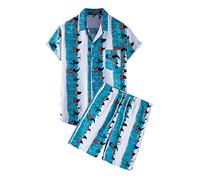 LinRim Conjunto hawaiano para hombre, camisa hawaiana, verano, dos piezas, camisetas de playa impresas en color + pantalones cortos, cómodo y transpirable, traje de ocio, chándal para correr, camiseta
